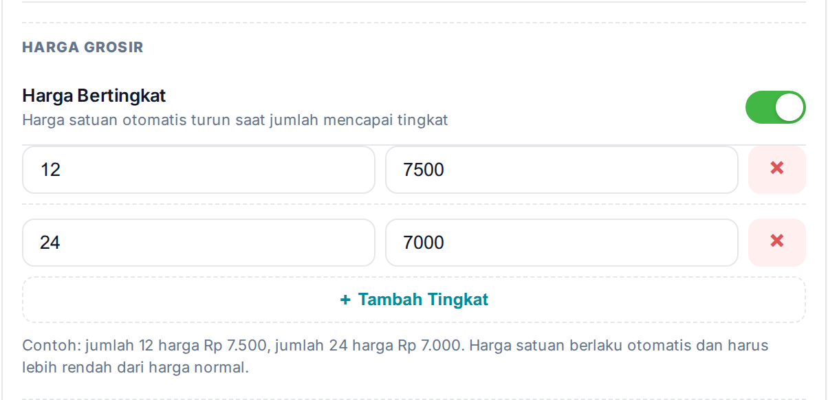 Harga bertingkat di generator posting