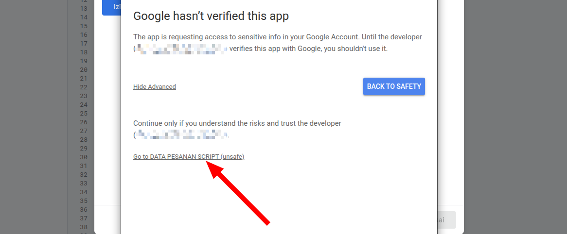 Klik Advanced lalu Go to ... (unsafe)
