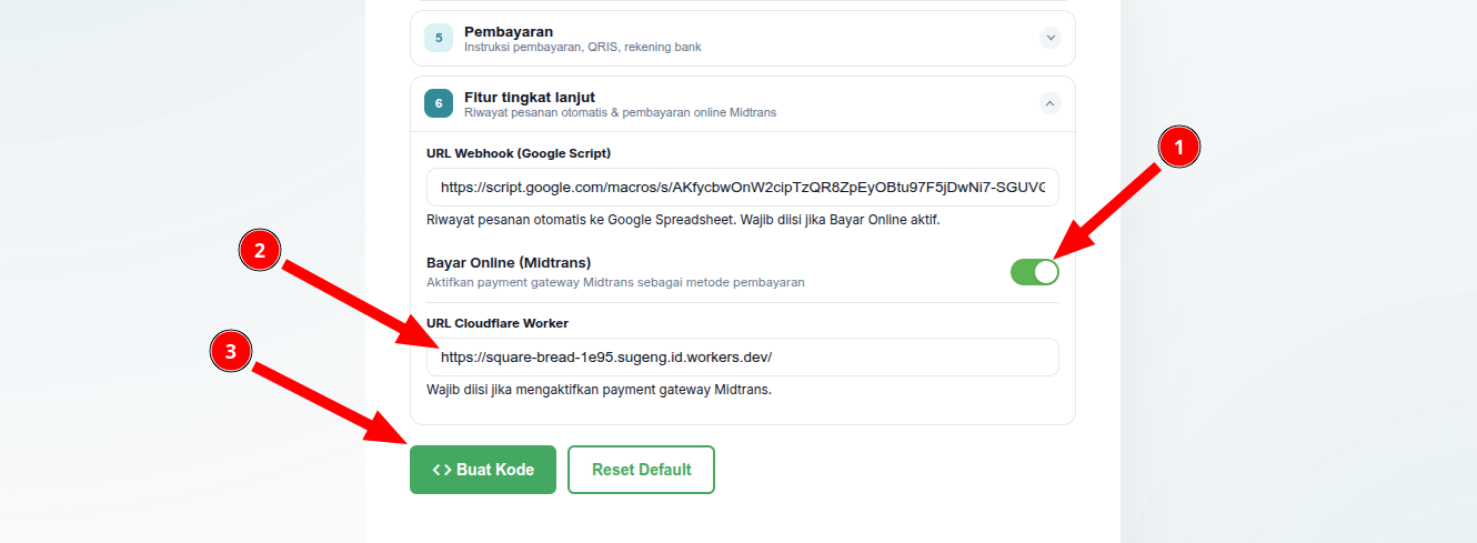 Aktifkan Midtrans di tema