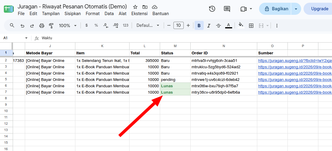 Google Spreadsheet lunas