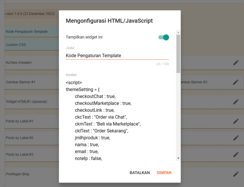 Kode Pengaturan KuToko