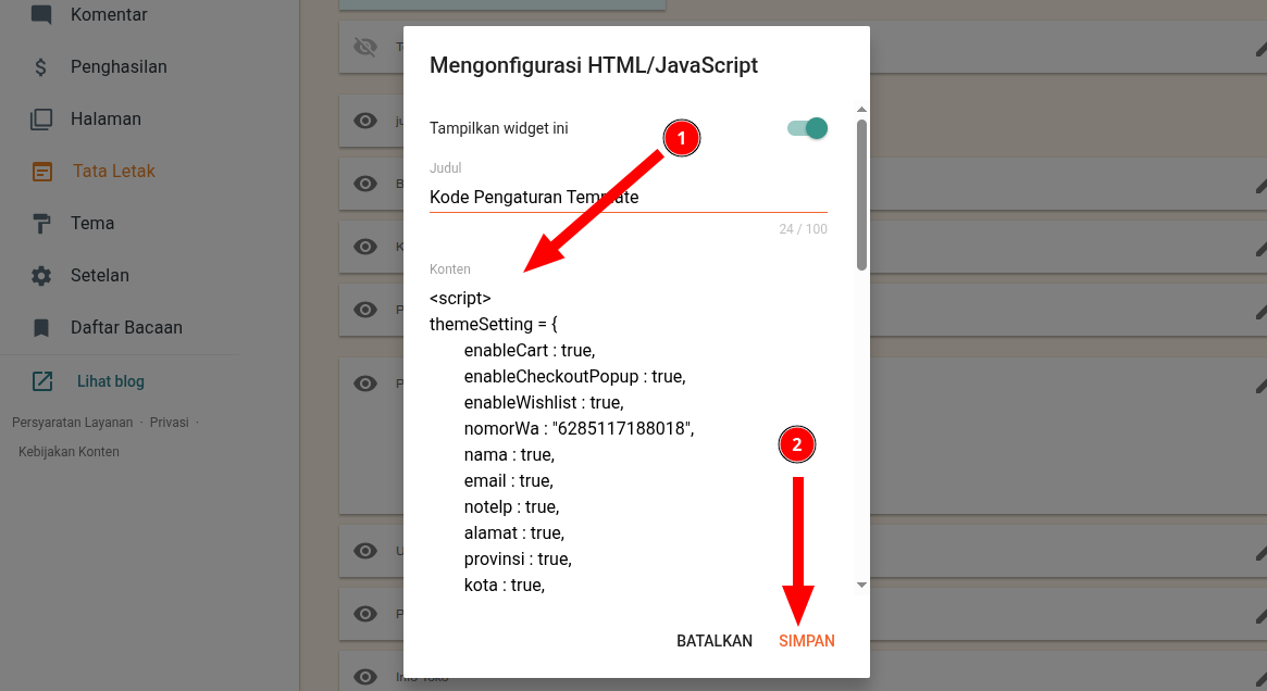 Kode Pengaturan Template