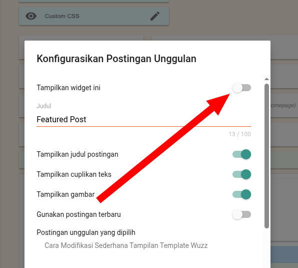 Nonaktifkan widget Featured Post di Tata Letak